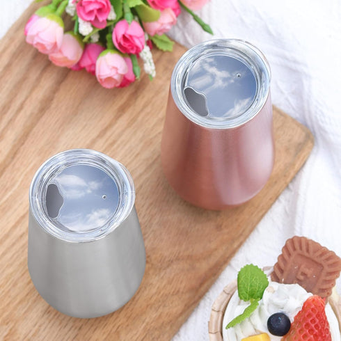 Sivaphe 2Pack Stemless Champagne Flutes Set with Lid Stainless Steel Insulated Vacuum Tumbler Cocktail Cups Reusable Wedding Toasting Method 6 Oun...