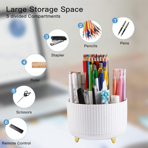 Pen Holder for Desk, Pencil Holder,5 Slots 360° Degree Rotating Desk Organizers and Accessories, Cute Pen Cup Pot for Office, School, Home, Art Su...