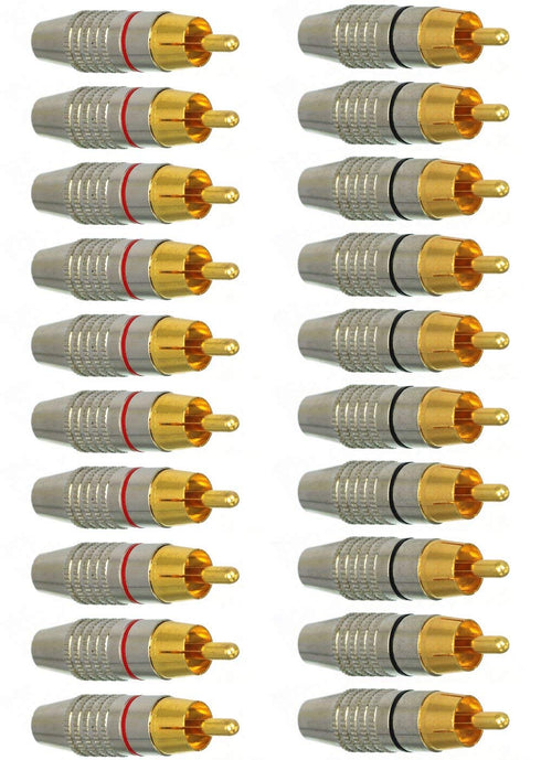 EEEKit 20Pack RCA Male Plug Solder, Gold Audio Video Adapter Connector for Speaker Wire Wall Plate Home Theater Audio Video Receiver Amplifiers an...