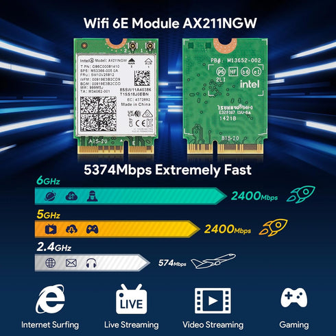 Intel AX211NGW Wi-Fi 6 Wireless Card M.2: CNVio2, Bluetooth 5.3, Tri Band 2.4/5/6 GHz Network Adapter for Laptop Support Windows 10/11 (64bit) Lin...