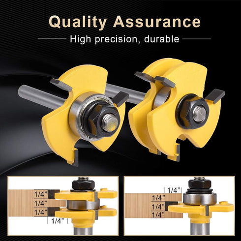 KATUR Tongue and Groove Router Bit Set, 1/4 Inch Shank Grooving Router Bit, Wood Milling Saw Cutter, New Woodworking Tools, 3 Teeth T Shape (1/4" ...