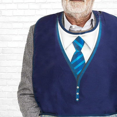 Adult Bibs for Men, Wipe ‘n Wear Clothing Protectors for Eating, Senior Adult Bib Crumb Catcher, Waterproof, Reusable, Washable (Blue Tie)...