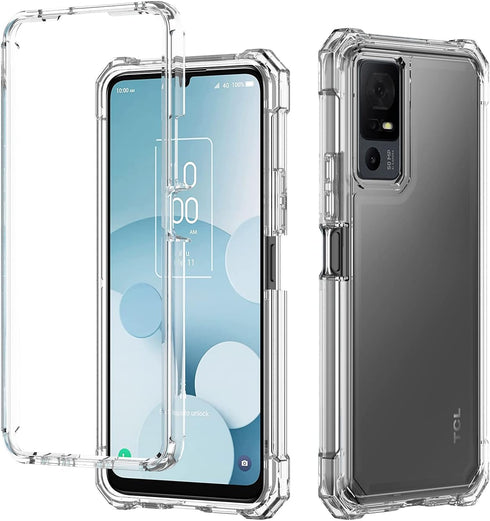 for TCL 40 XL Case, with Tempered Glass Screen Protector Crystal Clear Full-Body Rugged Hybrid Bumper Shockproof Protective Phone case Cover for T...
