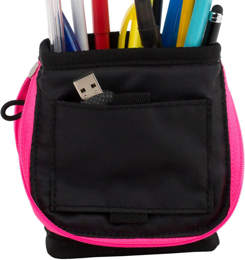 Five Star Pencil Pouch, Pen Case, Storage Organizer for School Supplies Earbuds Chargers Cables Makeup, Stand 'N Store, Fits 3 Ring Binder, Navy/P...