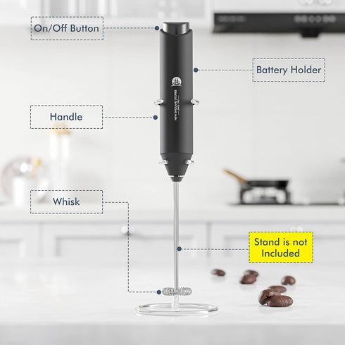 Powerful Milk Frother Handheld Foam Maker, Mini Whisk Drink Mixer for Coffee, Cappuccino, Latte, Matcha, Hot Chocolate, No Stand, Black...