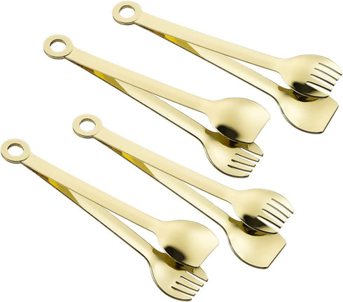 Mini Appetizer Tongs Stainless Steel Set of 4, MSY BIGSUNNY Gold Plated Small Serving Tongs, 6 Inch(15.2cm, Golden)...