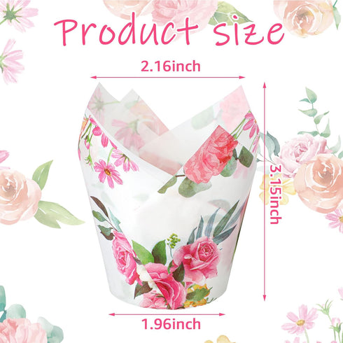 Funtery 200 Pieces Pink Flower Tulip Cupcake Wrappers Liners Tulip for Baking Flower Cupcake Liners Mini Cupcake Baking Rustic Birthday Party Deco...