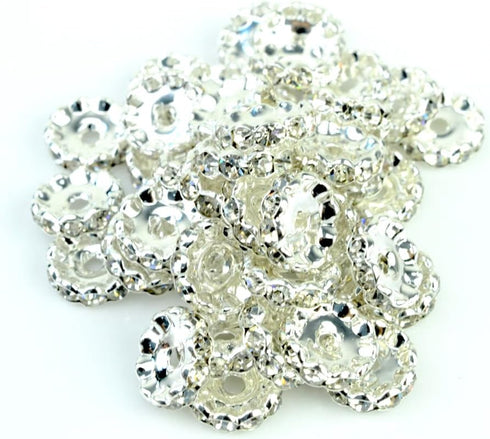 RUBYCA 100pcs 10mm Wavy Rondelle Spacer Beads Silver Tone White Clear Czech Crystal for Bracelet Necklace Jewelry Making...