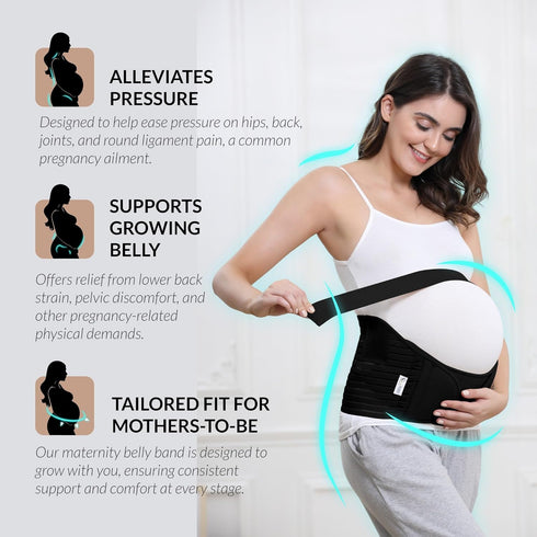 NeoTech Care Pregnancy Support Maternity Belt, Waist/Back/Abdomen Band, Belly Brace (Size M, Black Color)...