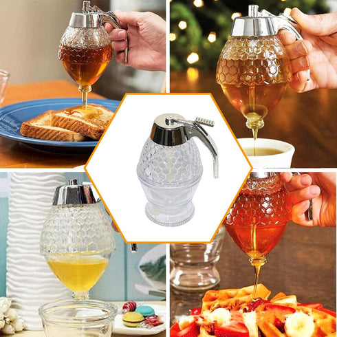 Honey dispenser, syrup dispenser, beautiful honeycomb honey jar, honey jar with stand...