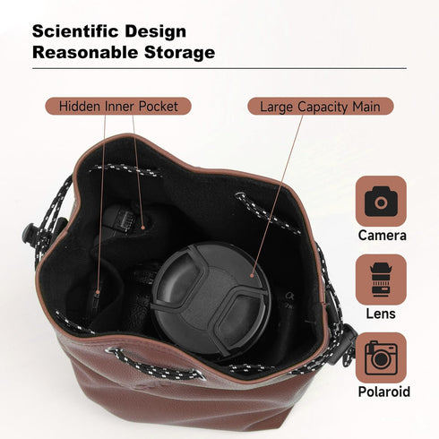 Camera Case, Camera Bag with Removable Strap, Crossbody Camera Bag for DSLR/SLR/Camera Lens, Waterproof Leather Camera Bag for Photography, Suitab...
