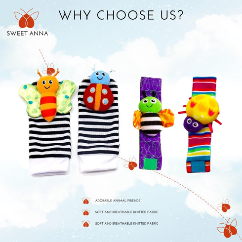 Sweet Anna - Rattle Socks - Foot Finder Toys - Baby Rattle Socks 0-6 Months, Infant Rattle Socks, Baby Wrist Rattles Socks, Perfect Baby Toys - Gi...