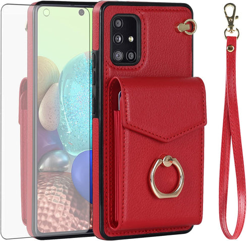 Asuwish Phone Case for Samsung Galaxy A71 5G Wallet Cover with Tempered Glass Screen Protector and RFID Blocking Ring Stand Credit Card Holder Lea...