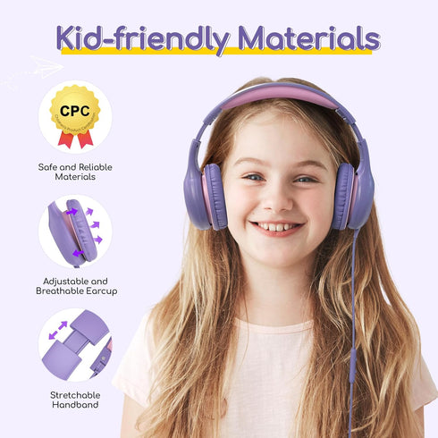 EarFun Kids Headphones Wired with Microphone, 85/94dB Volume Limit Headphones for Kids, Portable Wired Headphones with Shareport, Stereo Sound Fol...
