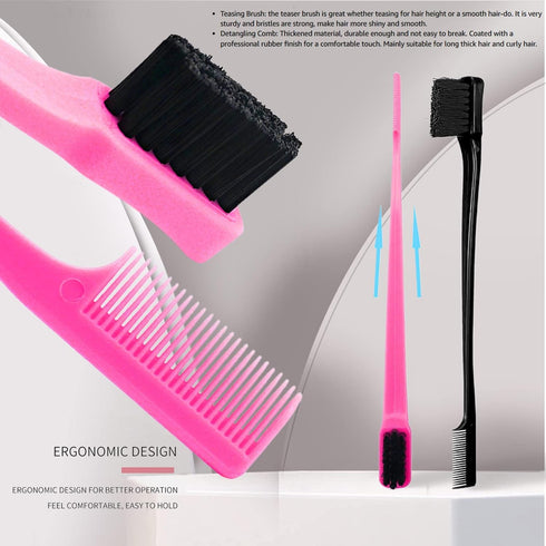 Soft 'N Style Double Sided Edge Control Hair Brush Comb Combo Pack 6 Pieces Pink and Black...