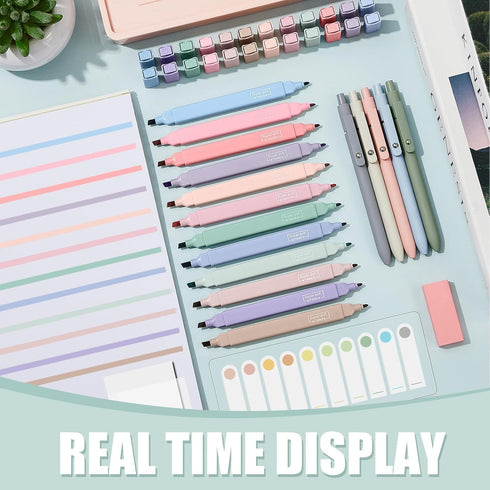 Jutom 29 Pcs Book Annotation Kit Aesthetic Highlighters Gel Pens Set Sticky Notes Tabs Markers Dual Ended Highlighter Quick Dry Ink Pens for Offic...