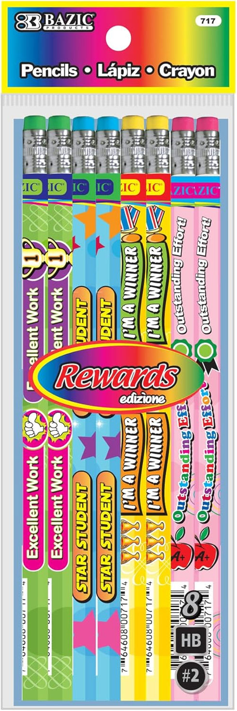 BAZIC Wood Pencil Reward Incentive Pencils, Latex Free Eraser, Unsharpened Rewards Pencil for Kids Student Artist for Writing Drawing (8/Pack), 1-...