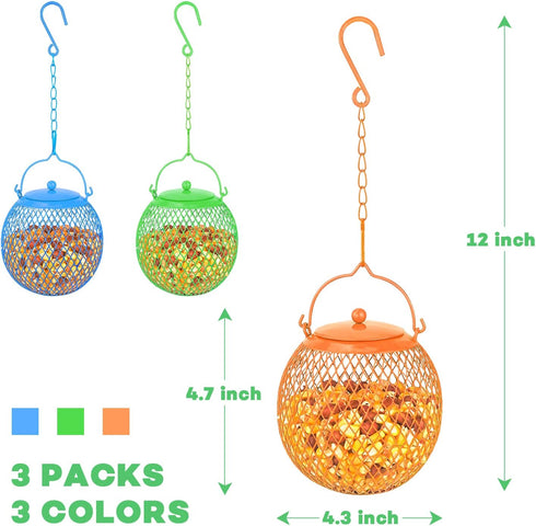 Urban Deco Set of 3 Ball Bird Feeder Metal Bird Feeders Squirrel Proof Bird Feeders for Bird Seed Birdfeeders Outside Hanging Decoration Garden Fe...