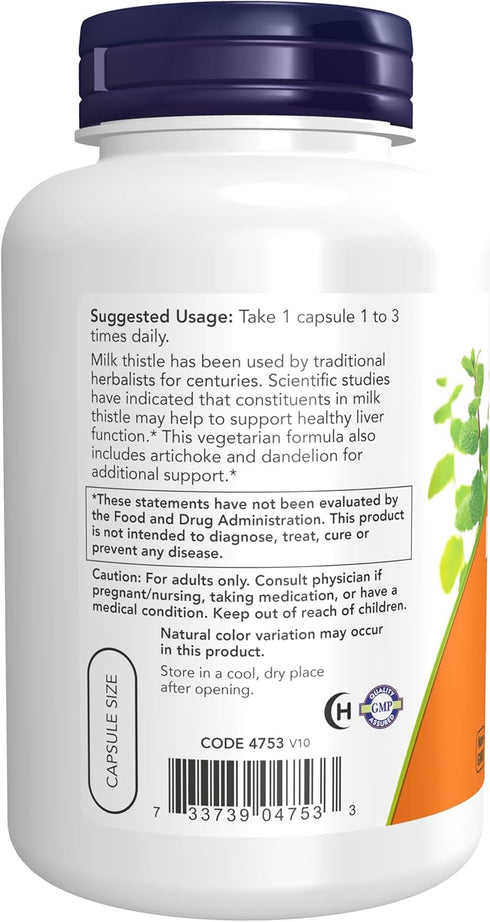 NOW Supplements, Silymarin Milk Thistle Extract 300 mg with Artichoke and Dandelion, Double Strength, Supports Liver Function*, 200 Veg Capsules...