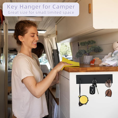 VIS'V Key Holder Wall Mount, Small Self Adhesive Key Hanger Metal Key Rail with 3 Key Hooks Key Rack Keychain Holder with Extra Adhesive for Entry...