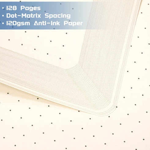 Dotted Journal/Notebook - Dot Grid Hard Cover Notebook, Premium Thick Paper with Fine Inner Pocket, Black Smooth Faux Leather, Pen Loop, 5.3'' x 8...