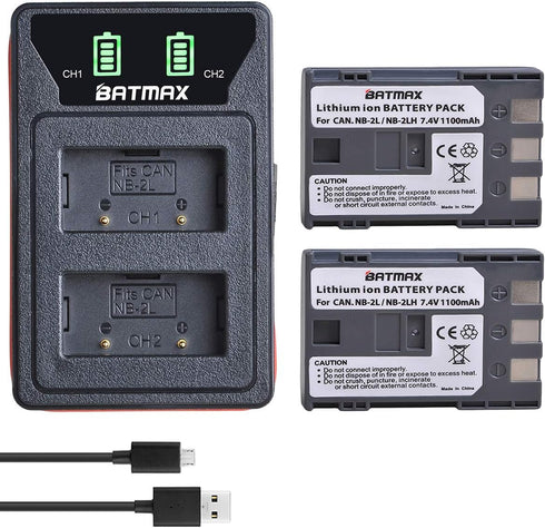 Batmax 2Pcs NB-2L NB-2LH Battery + Built-in USB LED Charger for Canon PowerShot G7 G9 S80 S70 S60 S50 S45 S40 S30, Canon DC410 DC420 EOS 350D 400D...