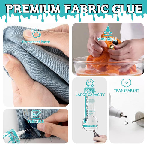 Fabric Glue, 120ml Mighty mend it Washable Fabric Glue, Liquid Stitch Clear Flexible Fabric Glue for Clothing, Glue for Fabric for All Fabrics, Co...