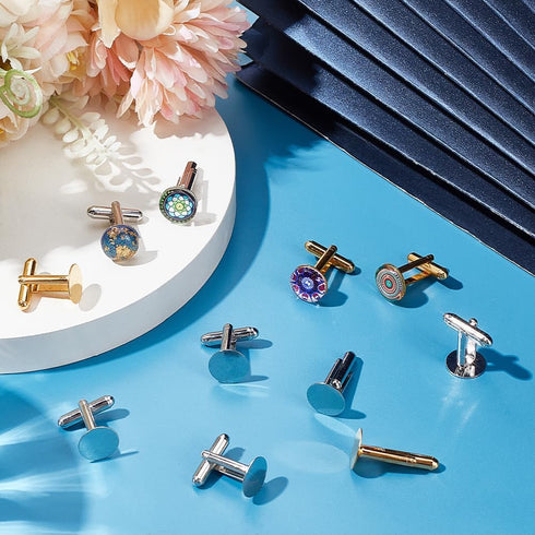 SUNNYCLUE 20Pcs Silver Cufflink Blanks Gold Round Cufflinks Brass Business Tuxedo Tray Bezel Blanks Cufflink Studs Settings for Men's Cuff Links W...