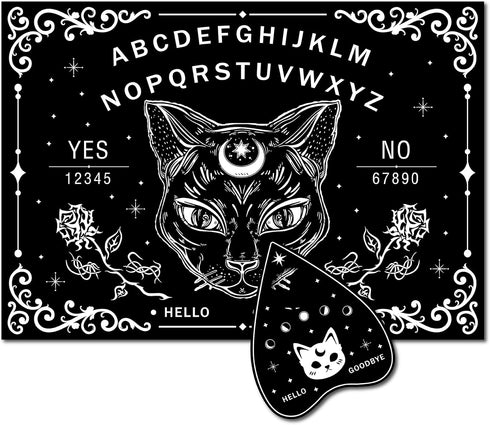 CREATCABIN Black Cat Wood Spirit Board Talking Boards Pendulum Board Wooden with Planchette Dowsing Divination Kit Spirit Hunt Metaphysical Messag...