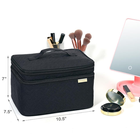NISHEL Large Double Layer Travel Makeup Bag Women, Large Cosmetic Case, Organizer for Travel-Size Accessories Bottles, Brushes, Conditioner, and S...