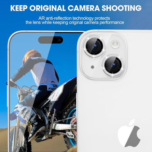 Xfilm Camera Lens Protector Compatible for iPhone 15/15 Plus Bling, Individual Metal Diamond Ring 9H Hardness Scratchproof Protector, Stylish Acce...