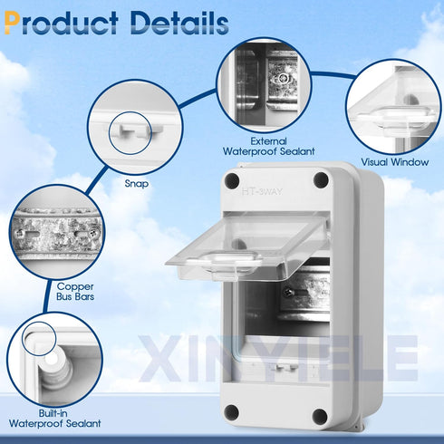 Waterproof Distribution Protection Box, ABS Plastic Breaker Electrical Box and Transparent Cover IP65, for Indoor Outdoor Wall Circuit Breaker (HT...
