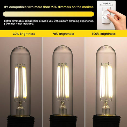 Tubular Light Bulb 6W Equal E26 LED Bulb 60 Watt Dimmable Cool White 4000K E26 Edison Bulb AC120V 750LM T9 T10 LED Bulb for Rustic Pendant, Island...