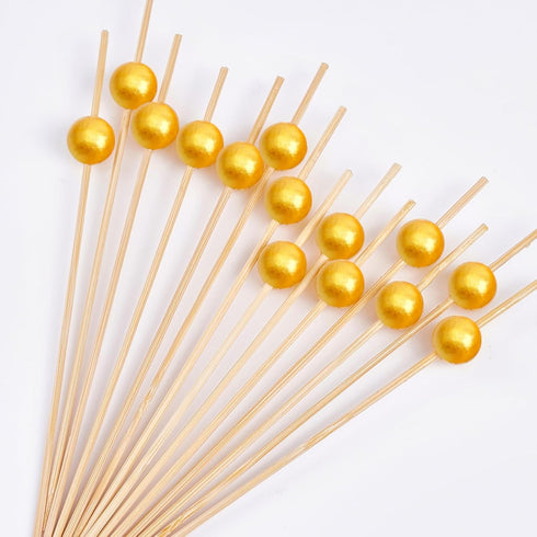 PuTwo Cocktail Picks Handmade Bamboo Appetizer Toothpicks 100 Counts 4.7” Yellow Pearls...