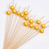 PuTwo Cocktail Picks Handmade Bamboo Appetizer Toothpicks 100 Counts 4.7” Yellow Pearls...