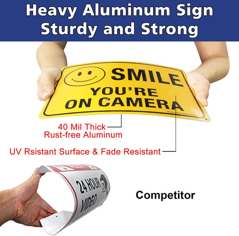 (2 Pack) Faittoo Smile You're On Camera Sign, Reflective 10x7 Rust Free .40 Aluminum, UV Protected, Weather Resistant, Durable Ink, Indoor & Outdo...