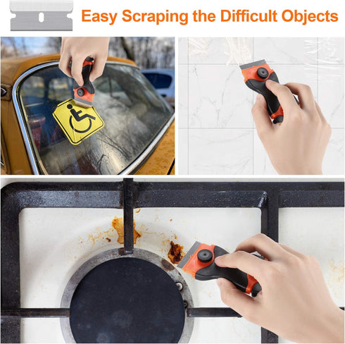 2PACK Razor Blade Scraper, 2-in-1 Scraper Tool with 12Pcs Plastic Blades and 7Pcs Metal Blades, Multi-Purpose Cleaning Razor Scraper for Decals, S...