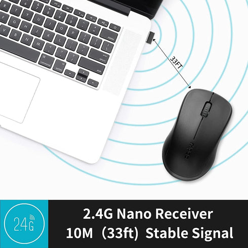 Rapoo 1680 Silent Wireless Mouse, 2.4GHz Cordless Mouse with USB Receiver, 1K DPI, 3 Buttons Computer Mouse with 12M Battery Life, Ambidextrous Co...