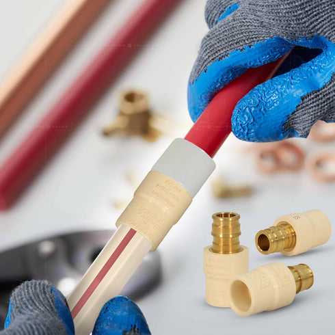 Midline Valve CSDQFG012-OM 1/2'' Expansion PEX x CPVC Adapter Pipe Fitting lead-free Brass, Single...