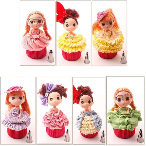 A Set of 7pcs Stainless Steel Russian Ruffle Skirt Icing Piping Tips Nozzles Pastry Cake Cupcake Decorating Baking Tool...
