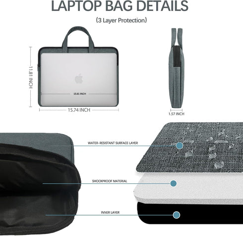 Laptop Bag, 15.6in Laptop Case, Waterproof Laptop Briefcase, Shockproof Laptop Sleeve with Handle for Laptop Document File Notary, Computer Bag Co...