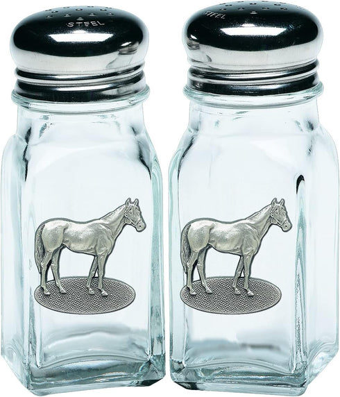 Racehorse Salt and Pepper Shaker Set of 2 Bottles | Expertly Crafted Pewter Glass...