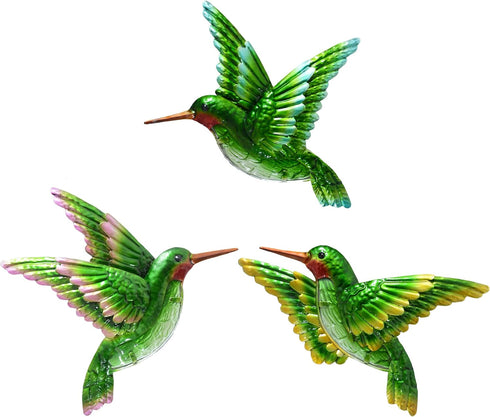 Glass Hummingbird Wall Art Outdoor Hummingbird Decor Metal Fence Decorative Hummingbird Hanging Bedroom Garden Patio Porch Fence of Decor 10 Inch...