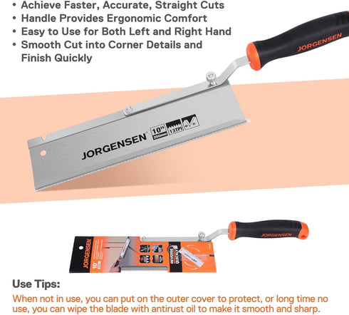 JORGENSEN 10" Dovetail Reversible Saw, Professional Cutting Jamb Saw, 13TPI Double Ground Teeth Flush Cut Saw Spring Loaded Design Cranked Soft Ha...