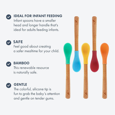 Avanchy Infant Baby Spoons Bamboo and Silicone Set, Self Feeding Food Utensils, 4 Months Baby Led Weaning, 2 Pack, Black...