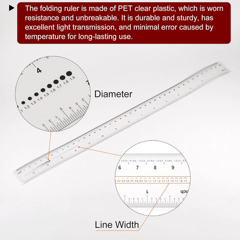 2pcs Film Flexible Ruler 16 Inch 0.1mm Scale PET Plastic Folding Straight Ruler Calibration Soft Ruler Measuring Tool for Factory, Transparent...