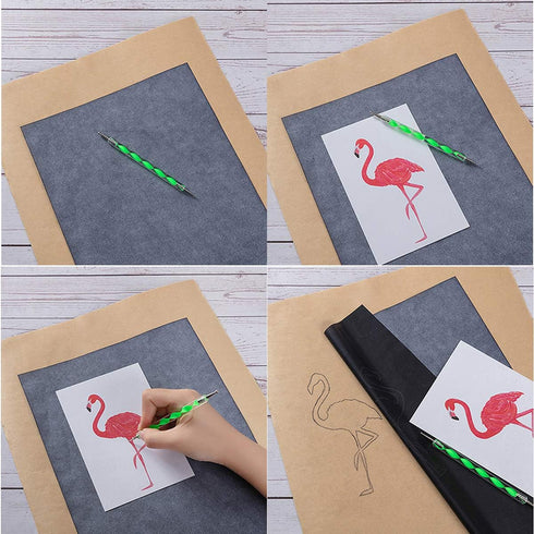 150 Pieces Black White Carbon Transfer Paper Set Tracing Paper Carbon Graphite Copy Paper with 5 PCS Embossing Stylus Dotting Tools for Wood, Pape...