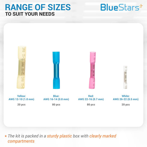 BlueStars 200 PCS Heat Shrink Butt Wire Connectors, Marine Grade Waterproof Electrical Connector Kit, Tinned Copper Terminal Insulated Electrical ...