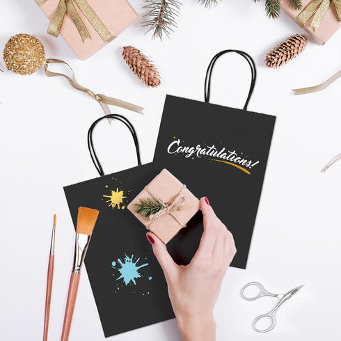 GSSUSA Kraft Paper Gift Bags 5.25x3.75x8'' 20 Pcs, Black Paper Bags with Handles, Bulk Kraft Gift Bag for Shopping, Craft, Grocery, Party, Retail,...