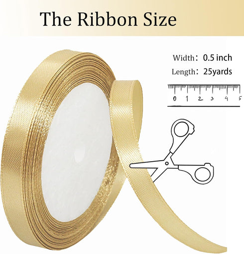 OMAIGAR Gold Ribbon 1/2 Inch Width, Solid Satin Ribbons with 25 Yards Length Silk Fabric for Gift Wrapping or Wedding Party Birthday Decoration - ...